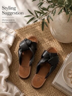 Women's Black Leather Giant Knot Sandal Italian Designer Silvano Sassetti